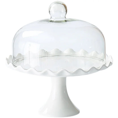 Ceramic tall cake tray bread dessert table display stand wedding red afternoon tea glass cover