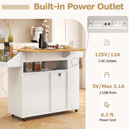 Mobile Kitchen Island Cart with Integrated Power Outlet for Dining Spaces