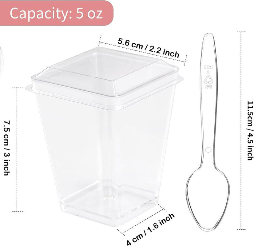 50 Pack 5 Oz Dessert Cups with Lids and Spoons, Plastic Parfait Cups with Lids Clear Mini Dessert Cups with Spoons for Party Individual Pudding Yogurt Fruit Trifle Jello