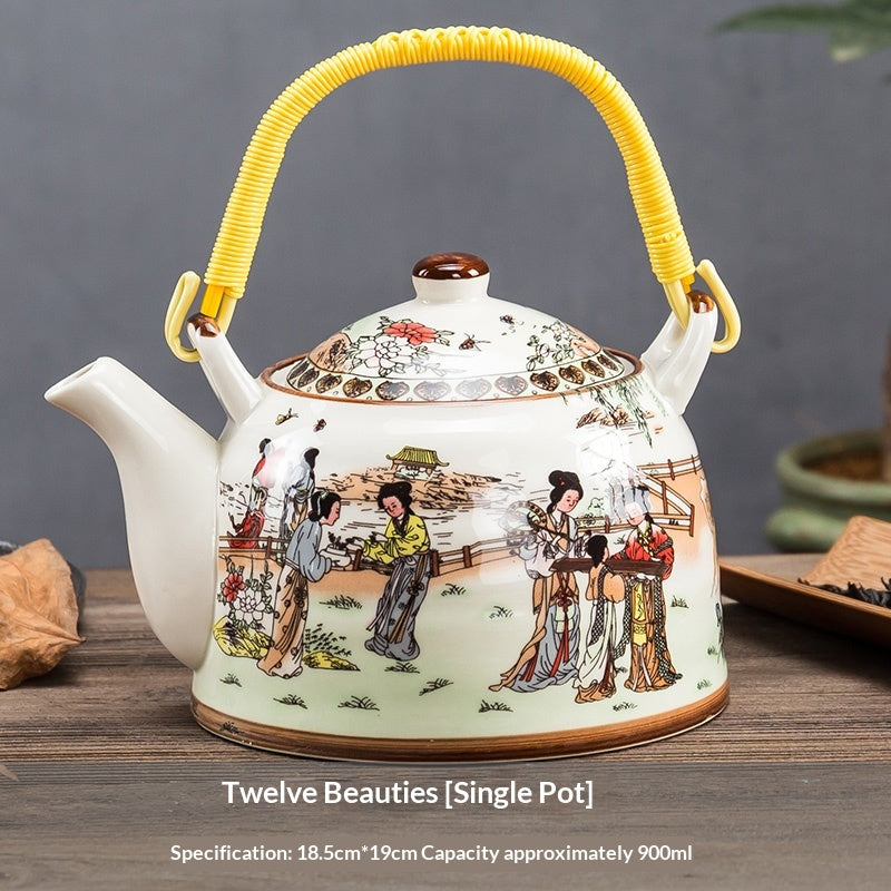 Style: Blue, Specifications: 901mL - Traditional Teapot Ceramic PotLarge Capacity For Home Use