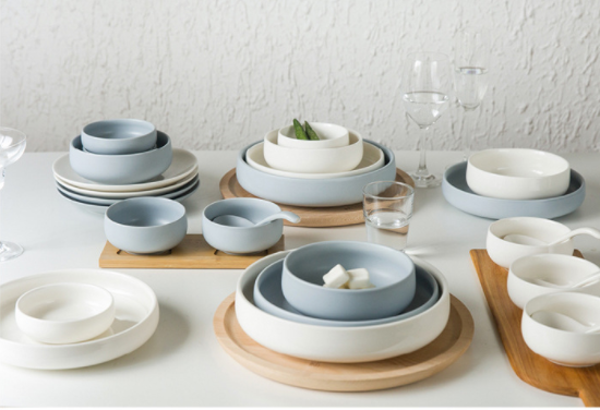 Color: Bright Blue, Style: D - Mode European simple ceramic tableware bowl dish of new bone Western-style food dishes creative kitchen utensils