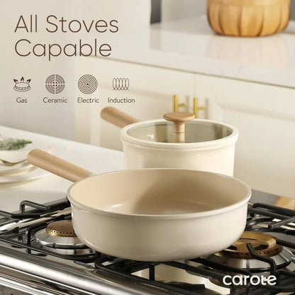 2025 NEW CAROTE Ceramic Pots and Pans Set, 14pcs Cookware Set, Non-toxic Healthy Non Stick Cooking Set, with Frying Pans Set