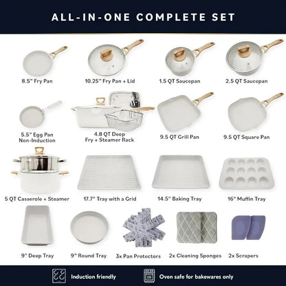 Pots and Pans Set Non Stick - Induction Compatible Kitchen Cookware Sets + Bakeware Sets - Non Stick, PFOA Free, Oven Safe Pot