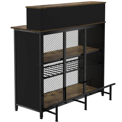 Stylish GDLF Mini Home Bar Cabinet with Storage & Footrest in Wood Gray