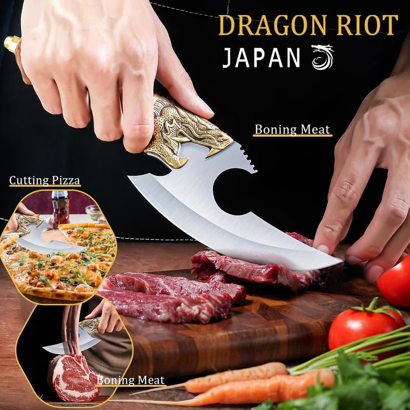 Black Friday DRAGON RIOT Viking Cleaver Knife Hand Forged Butcher Knife with Sheath – Perfect for Meat Cutting, BBQ, Camping, and Gifts for Men