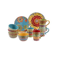Vibrant, Beautiful, Colorful 100% Ceramic 16-Pc Dinnerware Set