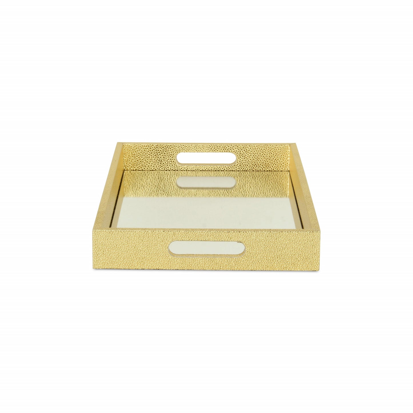 16" Gold Rectangular Wood Handmade Tray With Handles