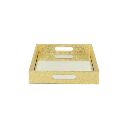 16" Gold Rectangular Wood Handmade Tray With Handles