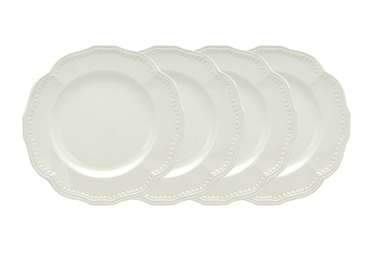 White Four Piece Round Scallop Stoneware Service For Four Salad Plate Set