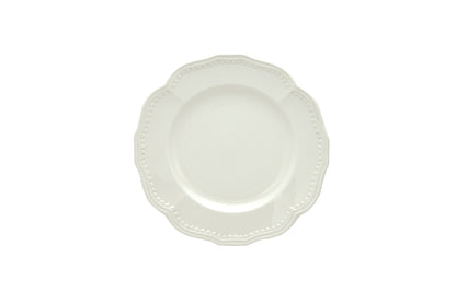 White Four Piece Round Scallop Stoneware Service For Four Salad Plate Set