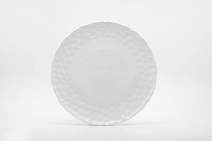 White Six Piece Round Pebbled Porcelain Service For Six Dinner Plate Set
