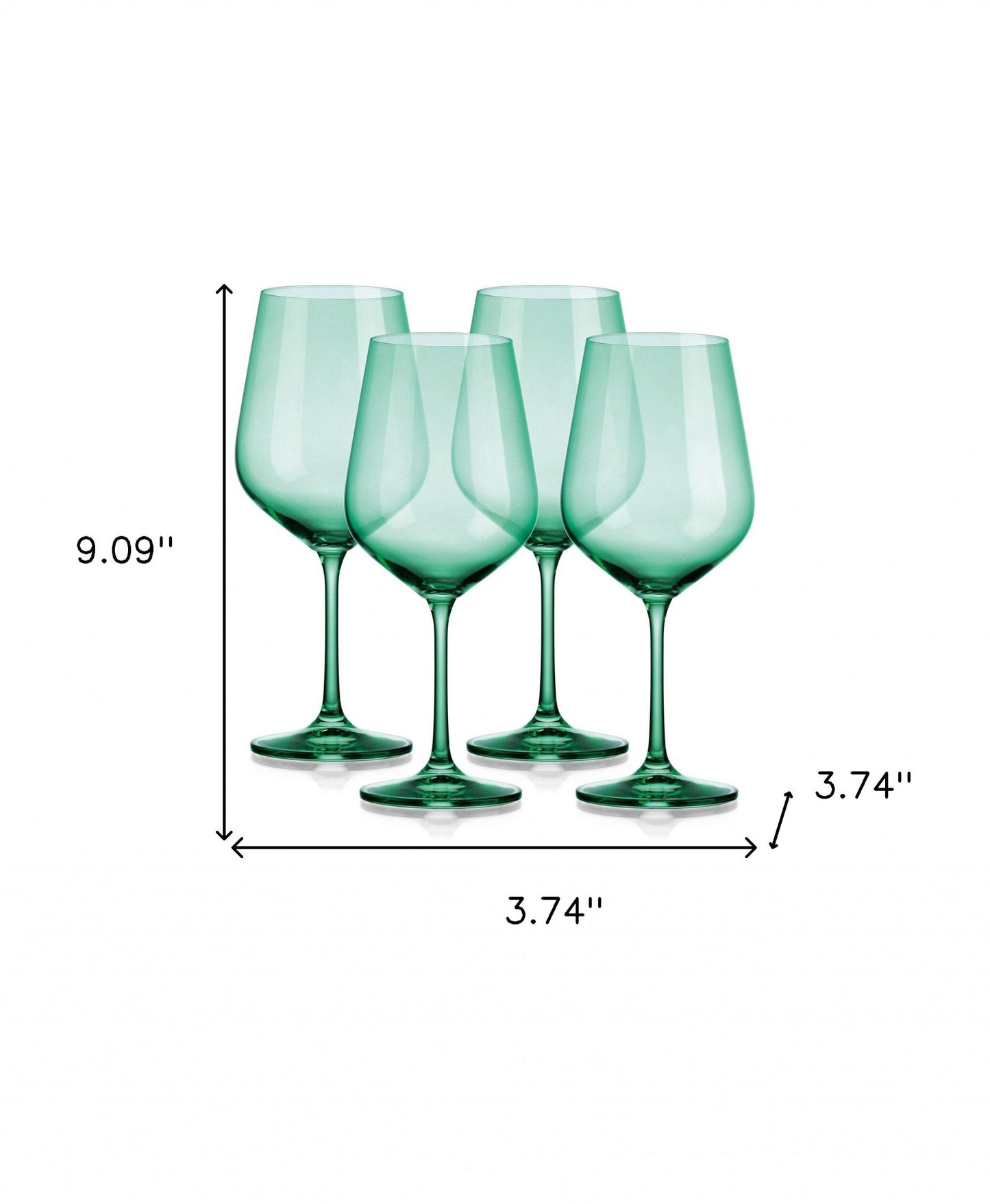 Set of Four Green Crystal Balloon Bowl Stemmed Red Wine Glass