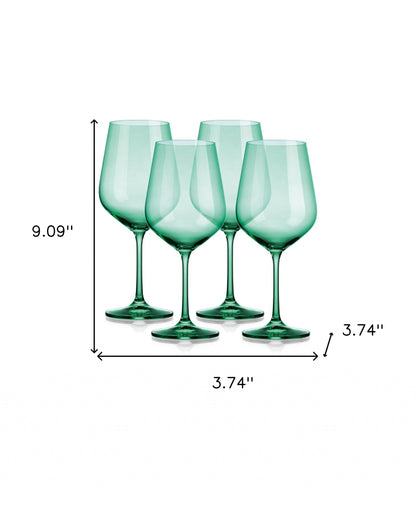 Set of Four Green Crystal Balloon Bowl Stemmed Red Wine Glass