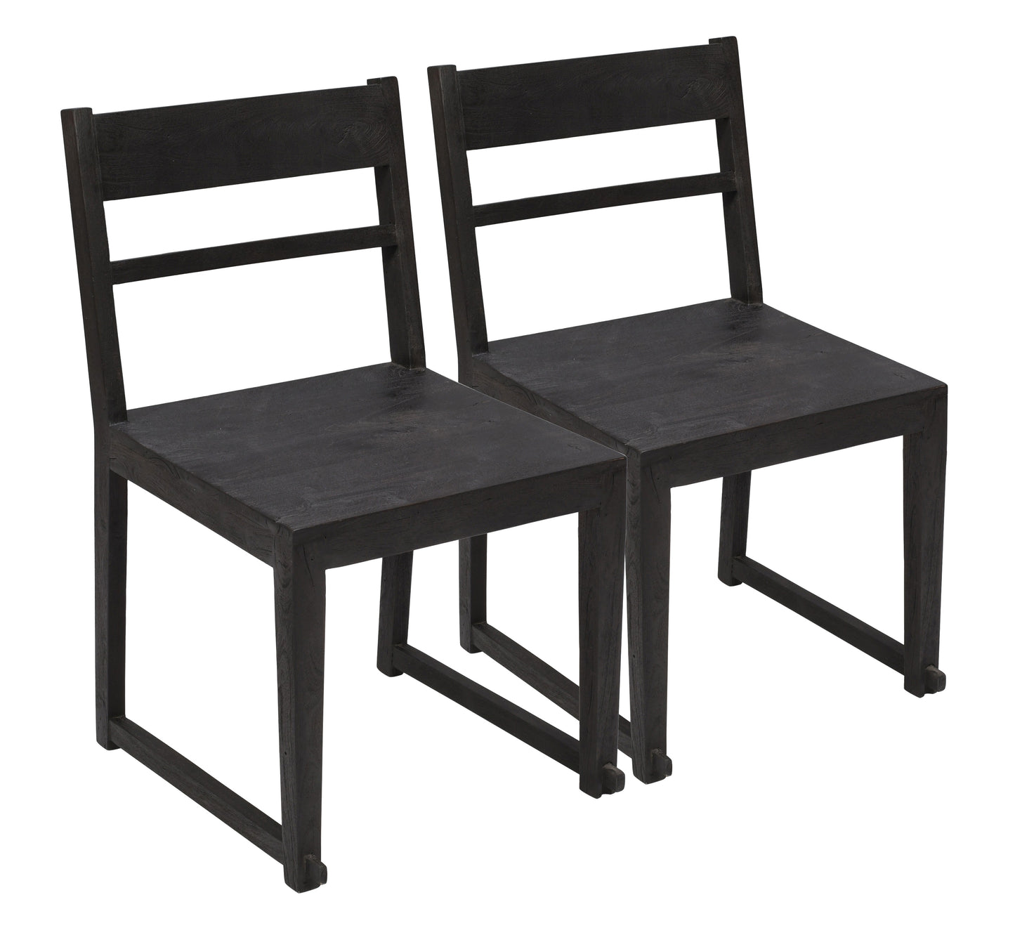 Set of Two Dark Gray Wood Ladder Back Dining Side Chairs