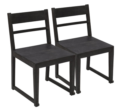 Set of Two Dark Gray Wood Ladder Back Dining Side Chairs