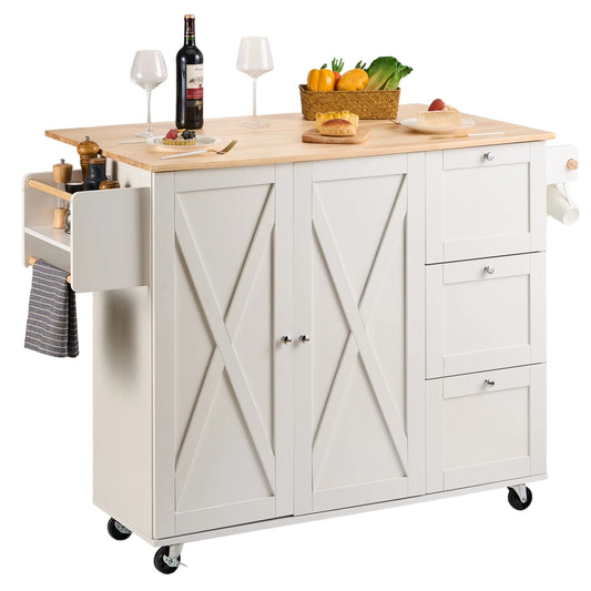 BENTISM 45.3-Inch Multifunctional Kitchen Island with Convenient Drawer and Adjustable Rack in Elegant White Finish