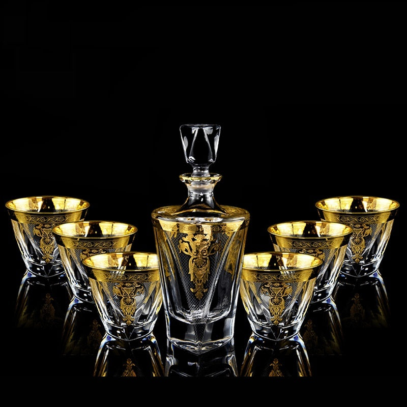 Grid Gold Line Crystal Glass Whisky Tumbler
