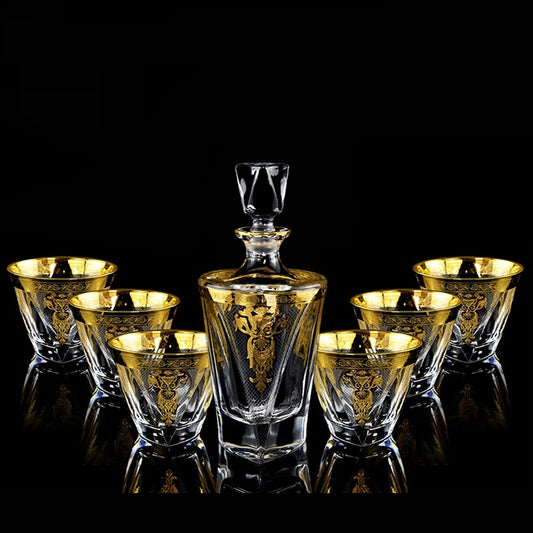 Grid Gold Line Crystal Glass Whisky Tumbler