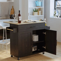 IRONCK Mobile Kitchen Island Cart with Storage Cabinet, Drawer, and 3 Spice Racks in Black