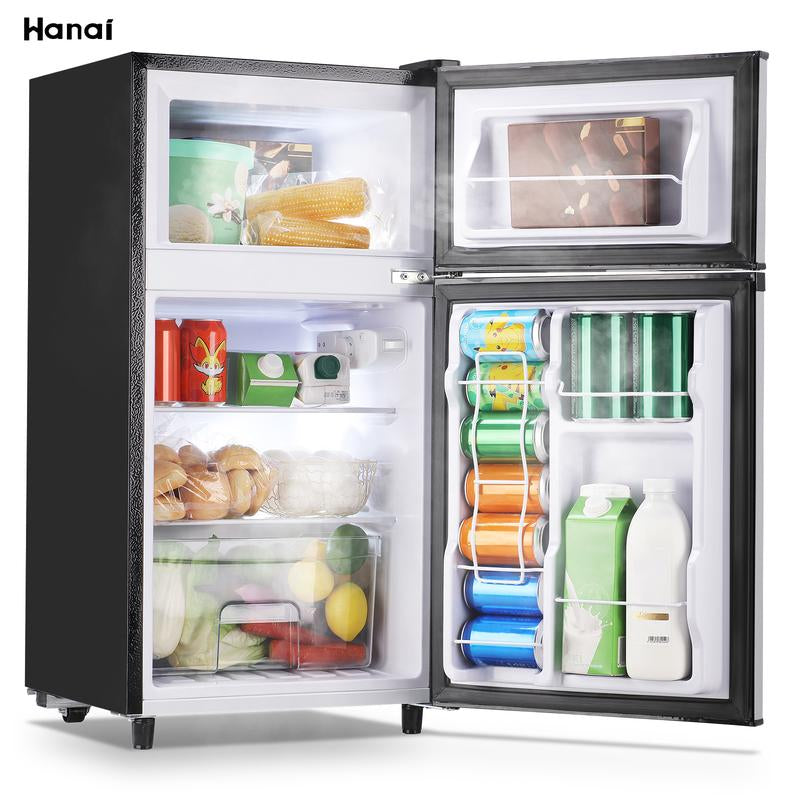 WANAI Double Door Mini Fridge - Ideal for Office, Dormitory, or Bedroom Use