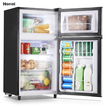 WANAI Double Door Mini Fridge - Ideal for Office, Dormitory, or Bedroom Use