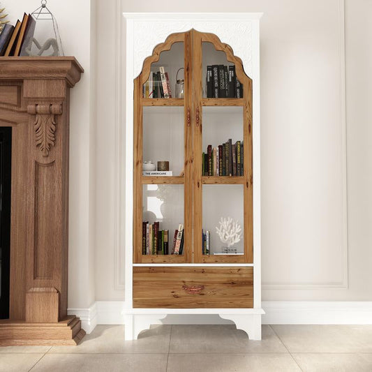 FUFU&GAGA Tall Bookshelf Display Cabinet with Acrylic Glass Doors