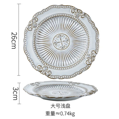 French Dinner Plates Set Luxury Tableware Bowl Set Household Retro Ceramic Dinnerware Bowl Plate Bowl Set Kitchen Supplies