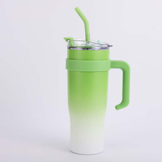 40 Oz Tumbler with Handle Straw Lid Insulated Vacuum Stainless Steel Travel Tapered Mug Gift Coffee Cup Holder Friendly Keep Cold or Hot Sweat Proof Resuable, Ice Cream Drinkware Flask