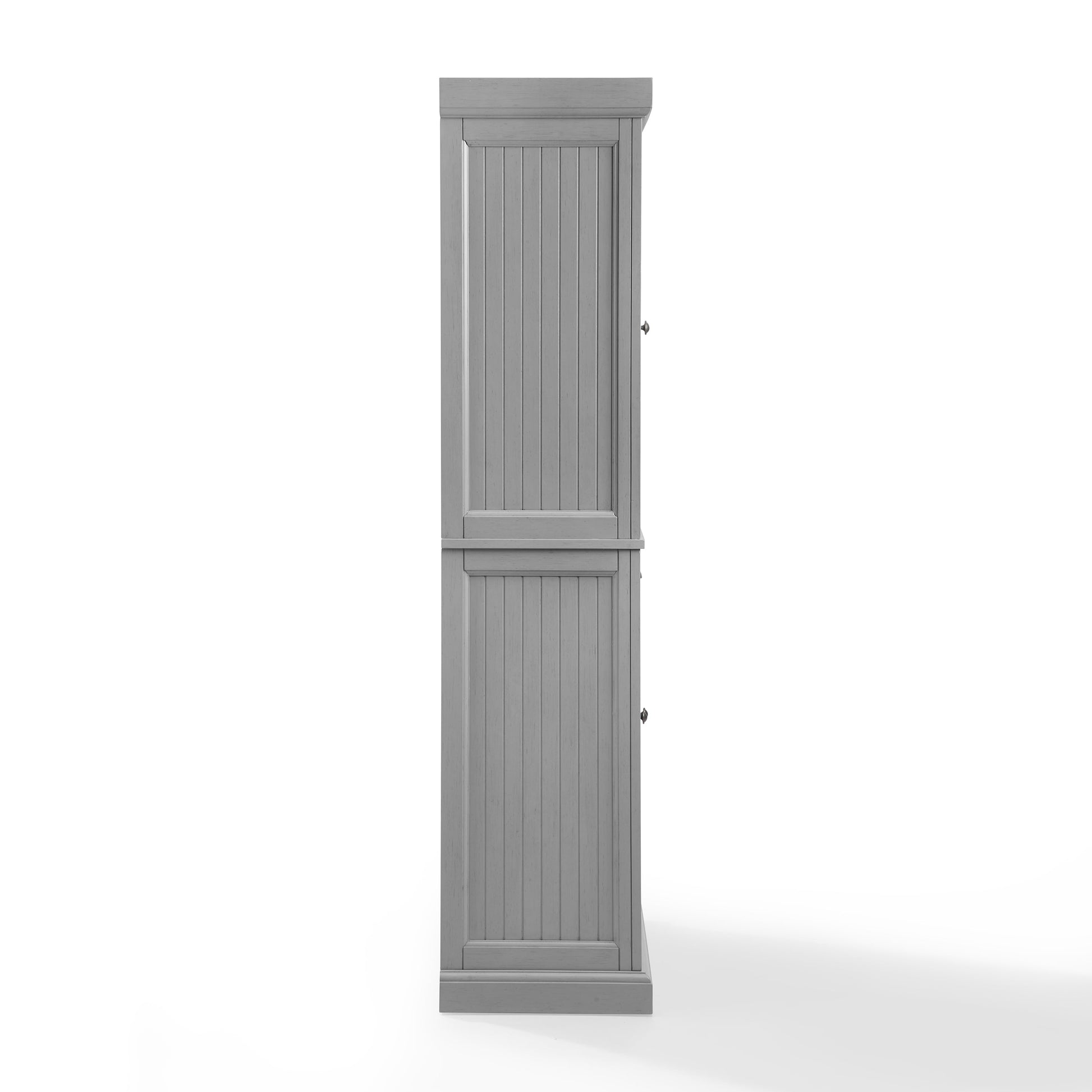Crosley Furniture Seaside Coastal Pantry with Distressed Gray and Gold Finish
