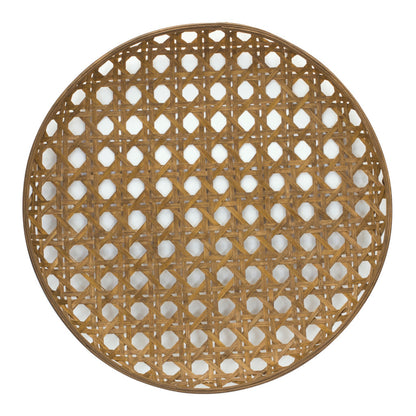 26" Brown Bamboo Weave Round Wood Vanity Tray