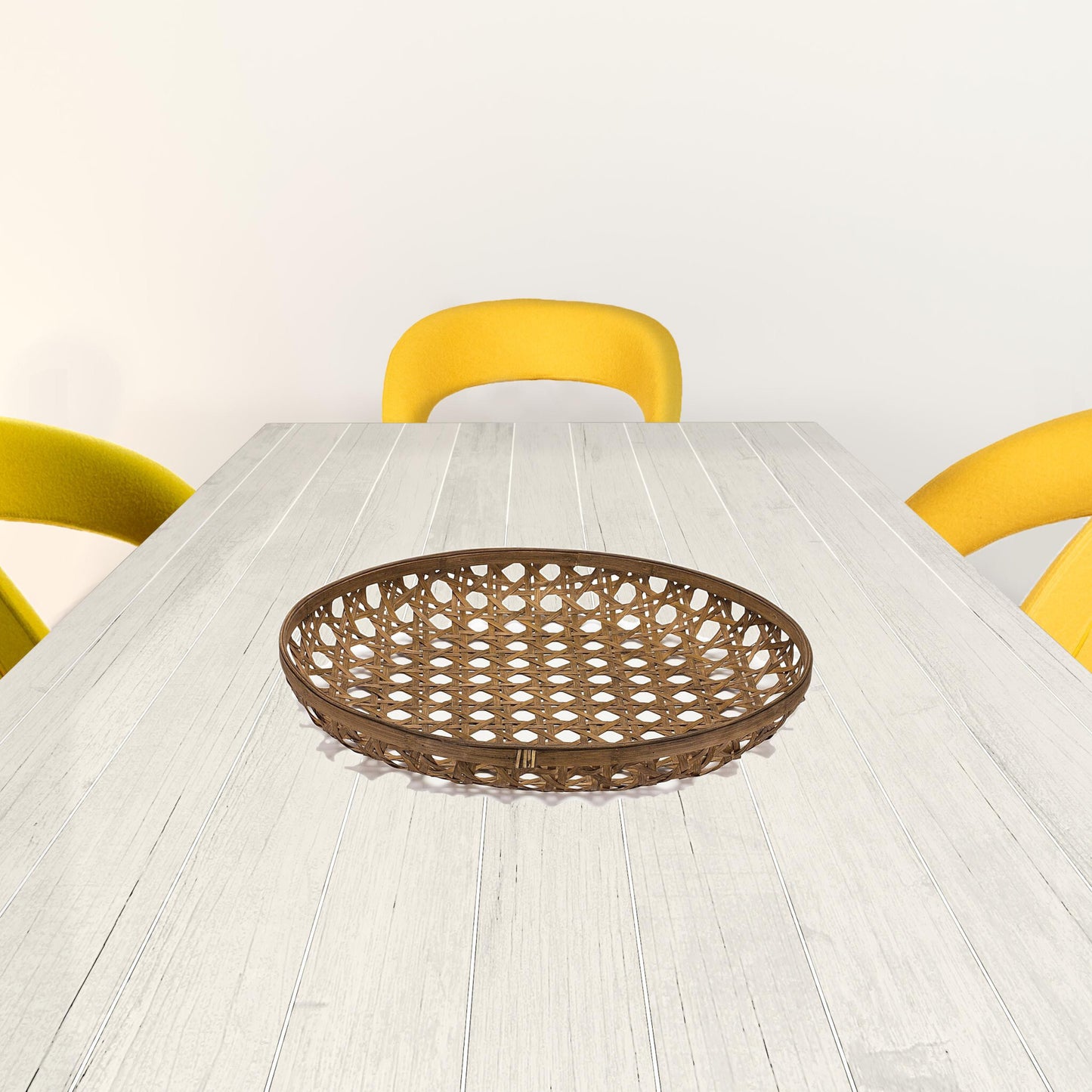 26" Brown Bamboo Weave Round Wood Vanity Tray