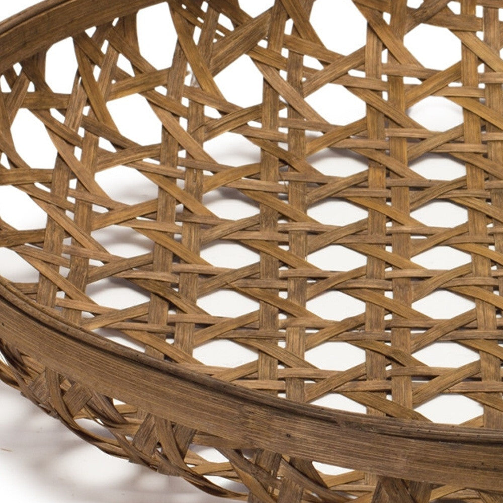 26" Brown Bamboo Weave Round Wood Vanity Tray