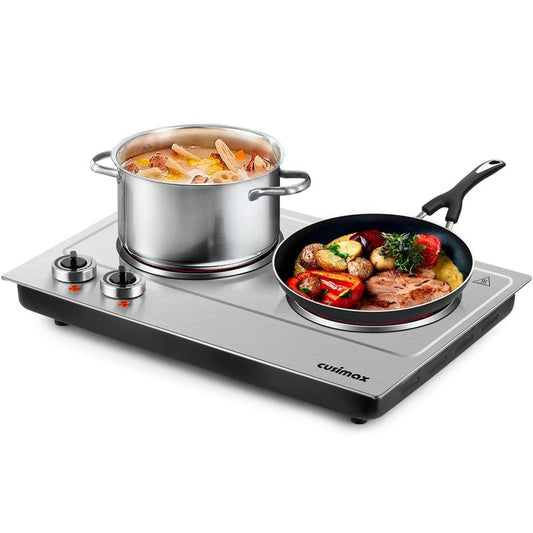 Cusimax 1800W Infrared Dual Burner Electric Cooktop, Dual 7 Inch Ceramic Glass Hot Plates, Easy to Clean and Safe Hot Plates
