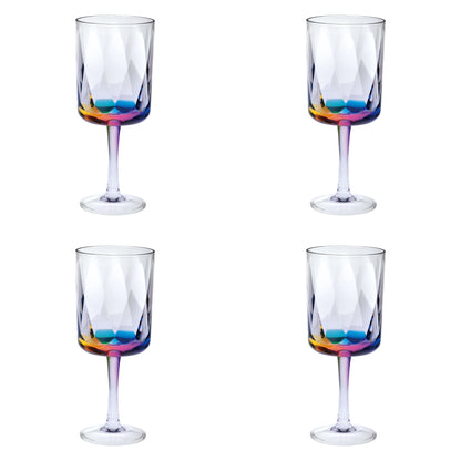 Set of Four Clear and Rainbow Geometric Acrylic Stemmed All Purpose Wine Glasses