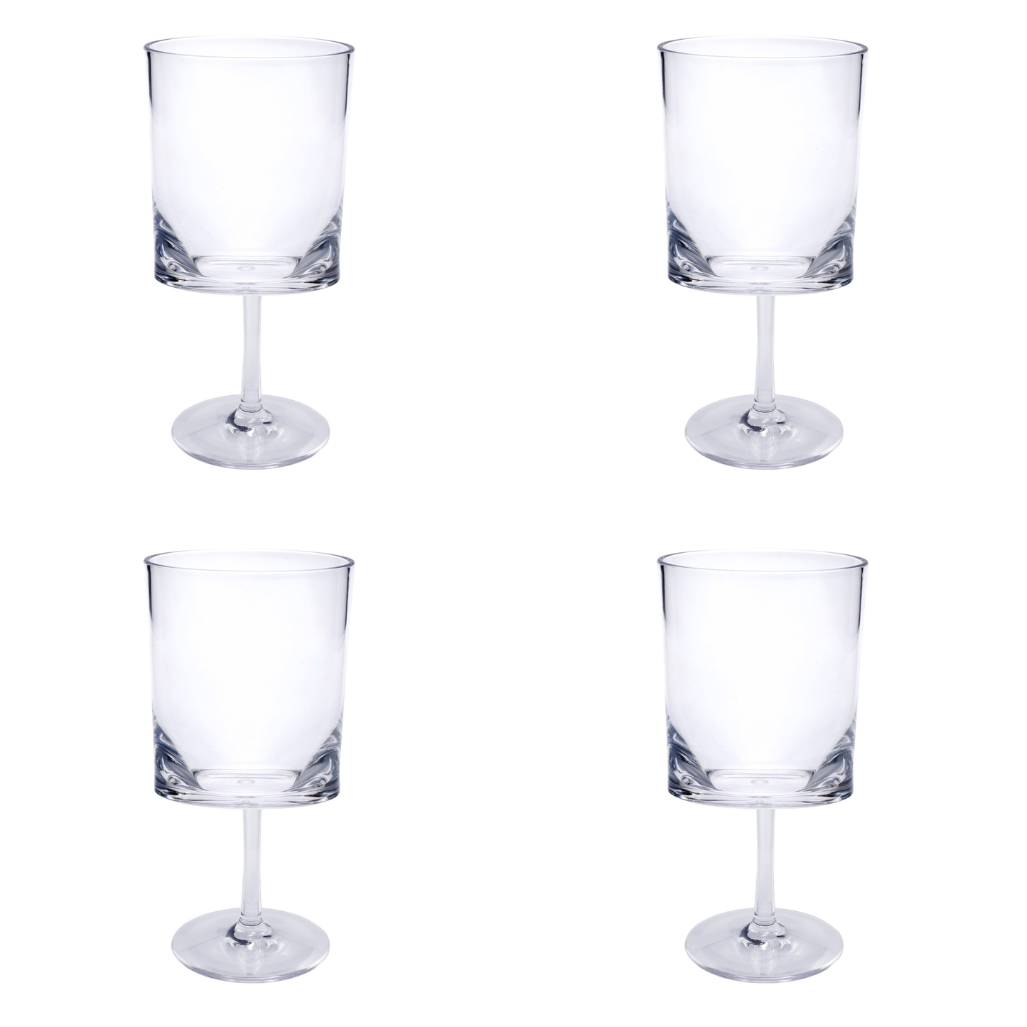 Set of Four Clear Tritan Plastic Stemmed All Purpose Wine Glass