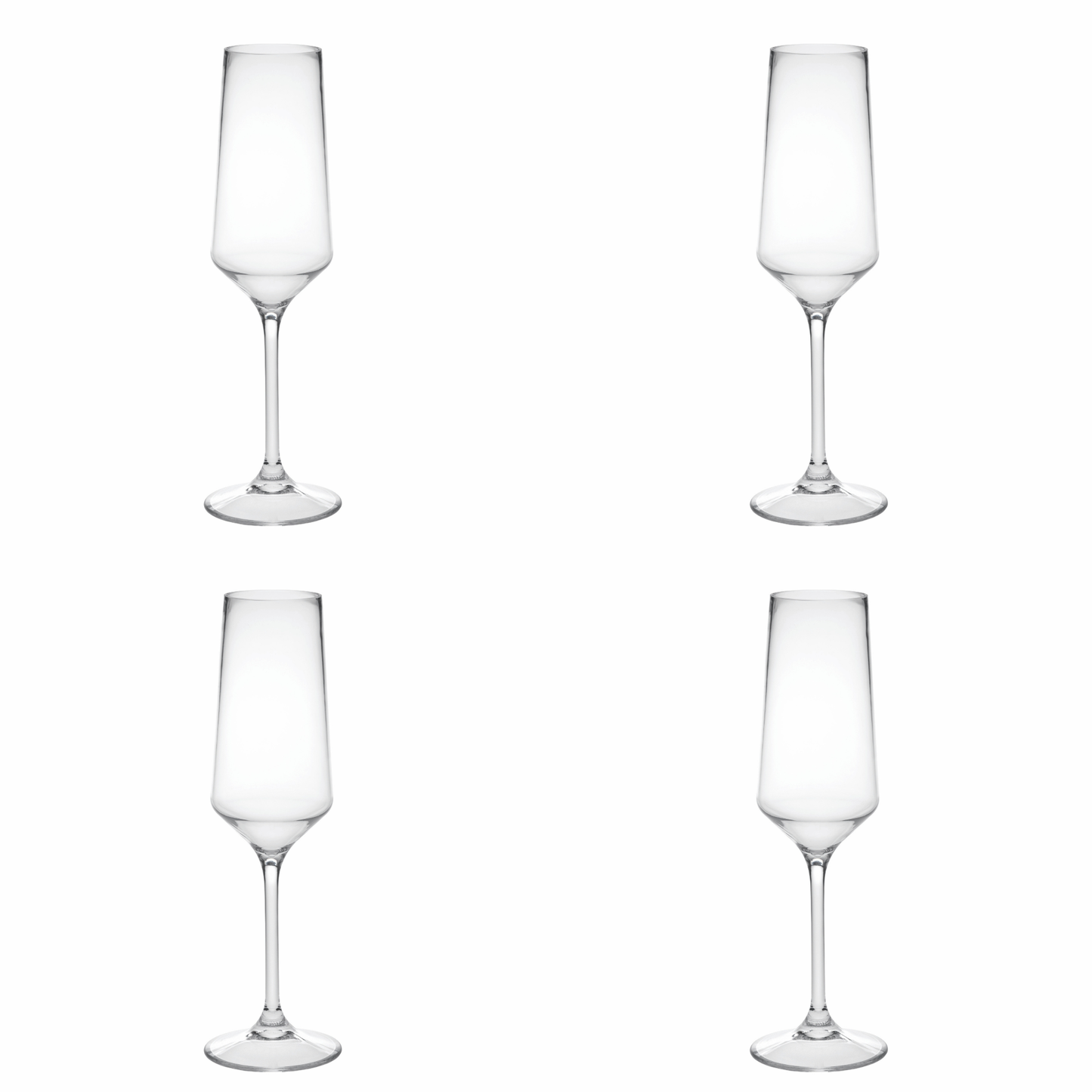 Set of Four Clear Tritan Plastic Stemmed Flutes