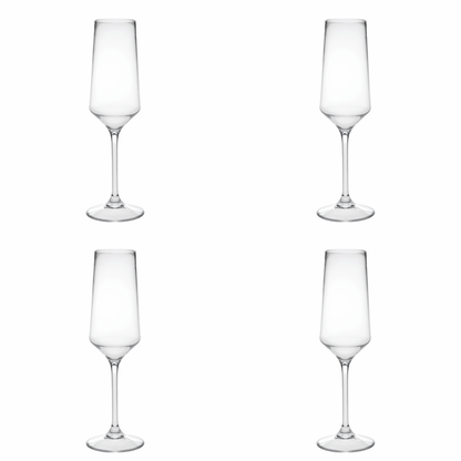 Set of Four Clear Tritan Plastic Stemmed Flutes