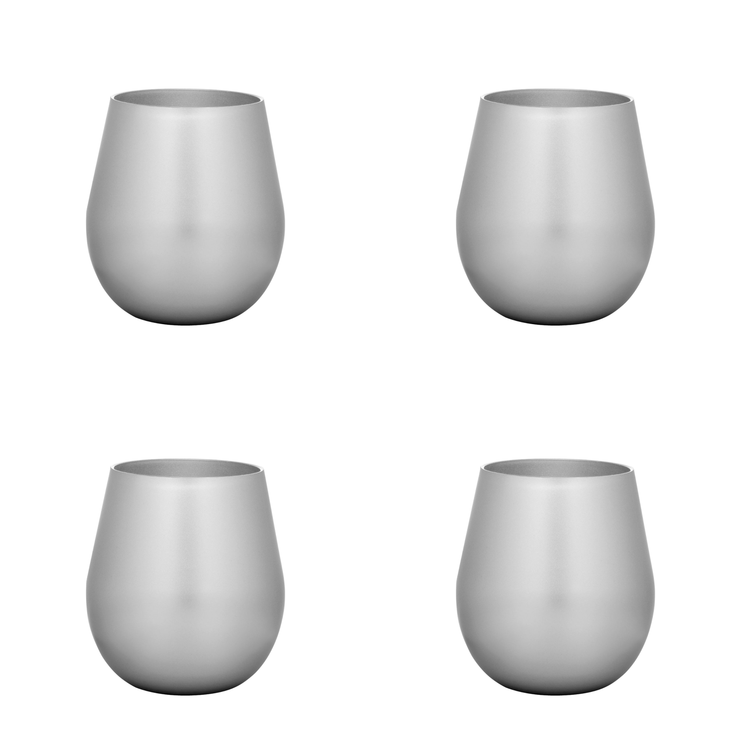 Set of Four Silver Acrylic Stemless All Purpose Wine Glass