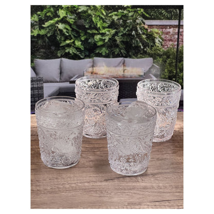 Set of Four Clear Paisley Acrylic Stemless Whiskey Glass