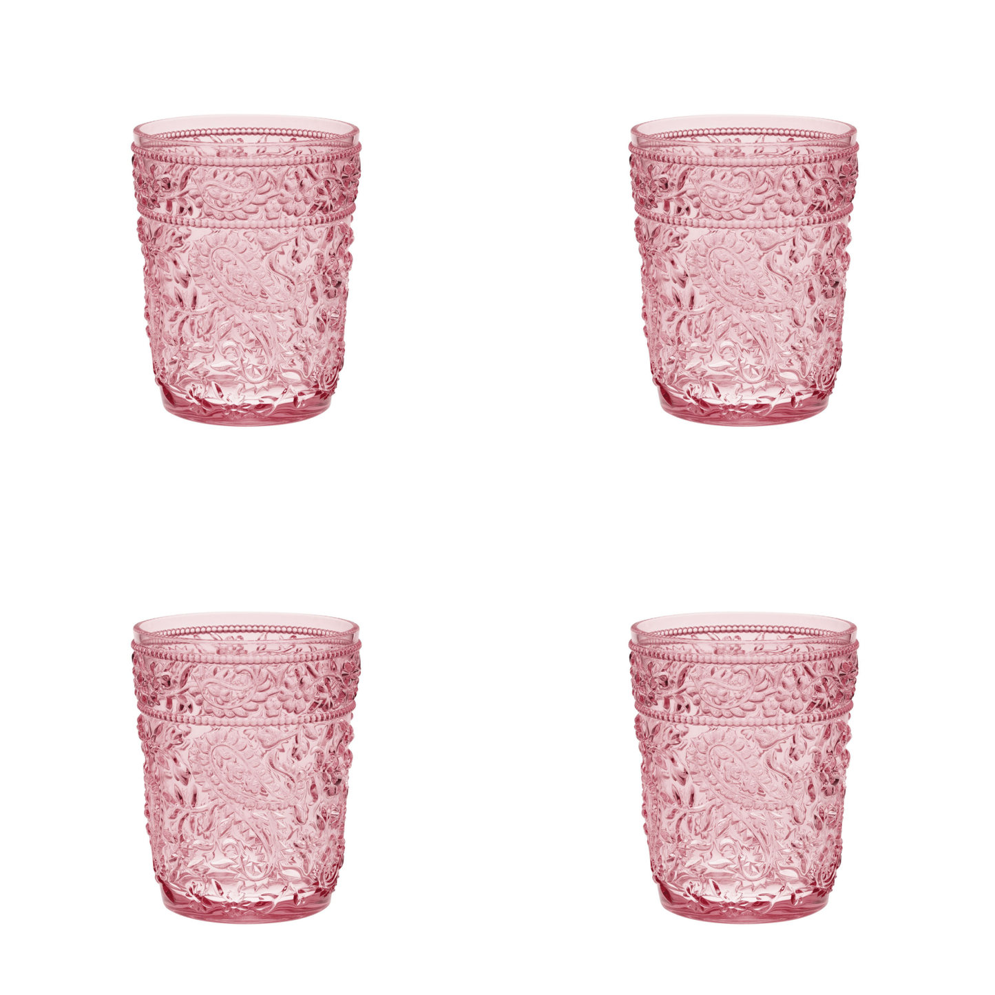 Set of Four Pink Paisley Acrylic Stemless Whiskey Glasses