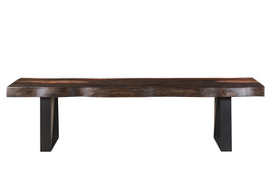 68" Dark Brown and Black Solid Wood Dining Bench