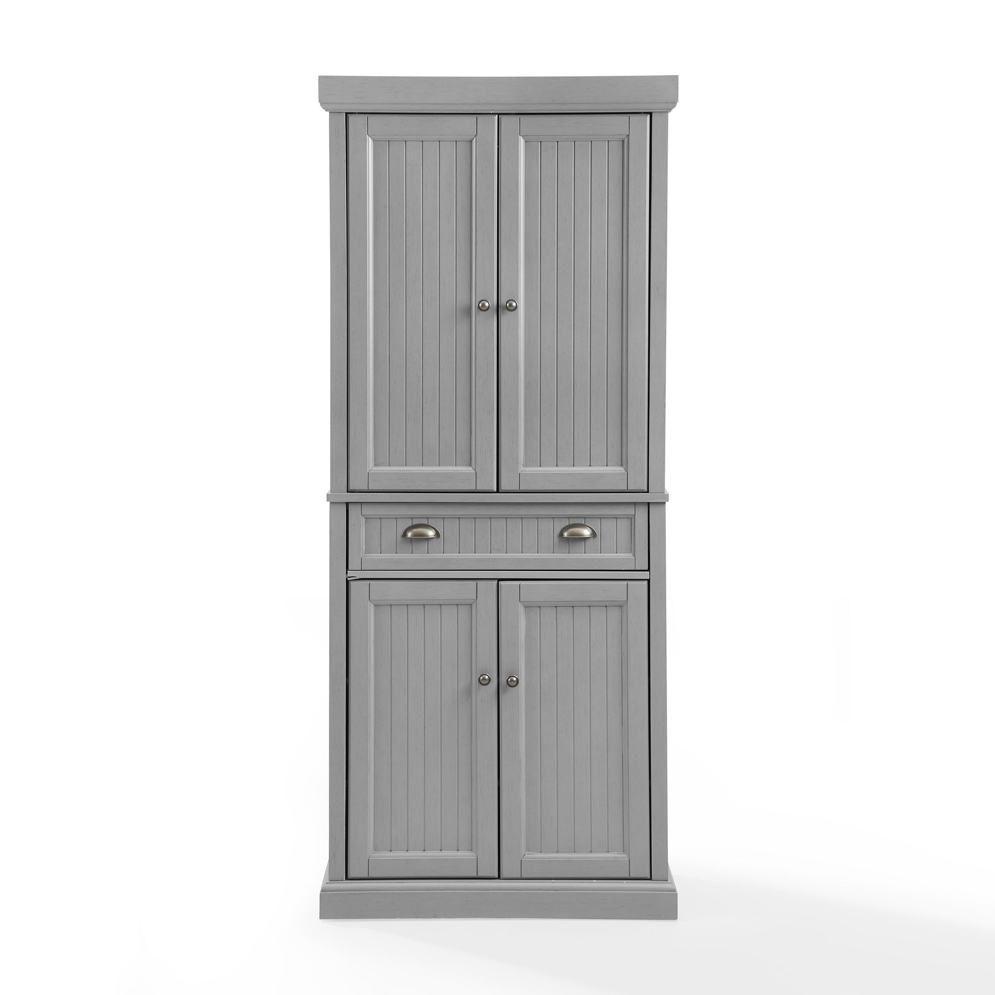 Crosley Furniture Seaside Coastal Pantry with Distressed Gray and Gold Finish