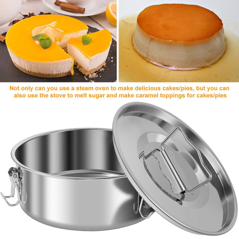 304 Stainless Steel Flan Mold with Lid and Handle - 1.5QT Capacity Round Cake Baking Pan for Flan, Chocolate Cake, Cupcakes, and Pudding