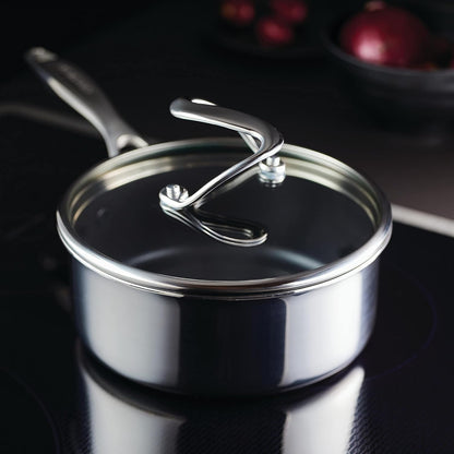 Circulon Clad 2-Quart Stainless Steel Saucepan with Glass Lid and Hybrid Steelshield Nonstick Technology - Silver