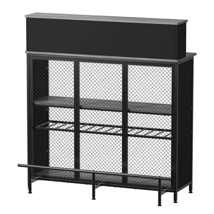 Stylish GDLF Mini Home Bar Cabinet with Storage & Footrest in Wood Gray