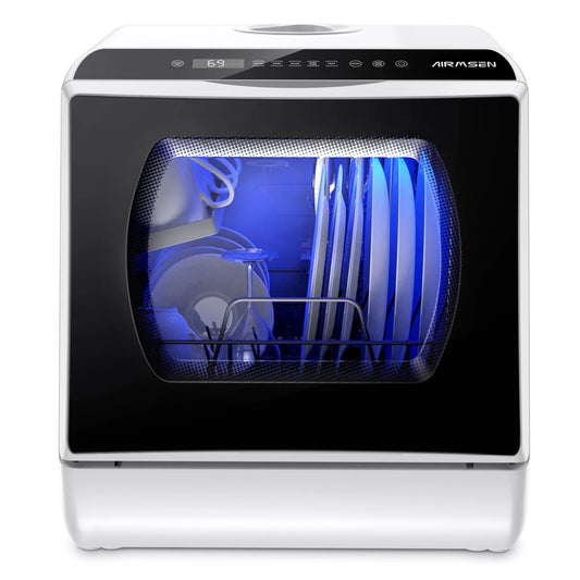AIRMSEN Portable Countertop Dishwasher with 5-Liter Built-In Water Tank and Air-Dry Function, 5 Washing Programs Mini Dishwasher, AE-TDQR03