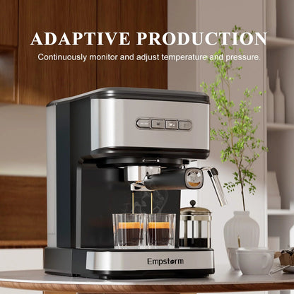Empstorm 20-Bar Espresso Machine, Dual-Cup Coffee Maker with 1.5L Water Tank and Milk Frother, Black