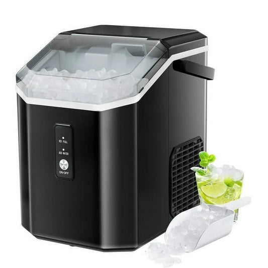 Auseo Nugget Ice Maker Countertop with Soft Chewable Pellet Ice, Portable Ice Machine with Handle, 35Lbs/24H, for Kitchen/Office/Party(Black)