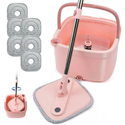 Spinning Mop and Bucket Set with Self-Separating Dirty Water & Clean Water System, Self-Drying 360° Spin Square Mop Head Wardwood Tile Marble Floors,Cleaning Mop after the Party,Adjustable Hand Tool,Family House Mom Home