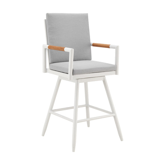 43" Light Gray Metal Swivel Outdoor Counter Height Bar chair with Footrest